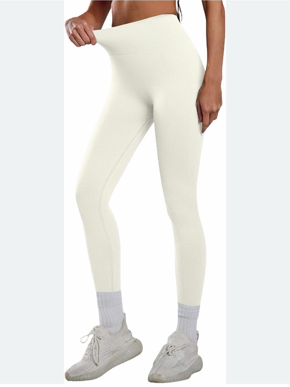 Leggings from the FP Movement line, ribbed texture, ivory color, size M